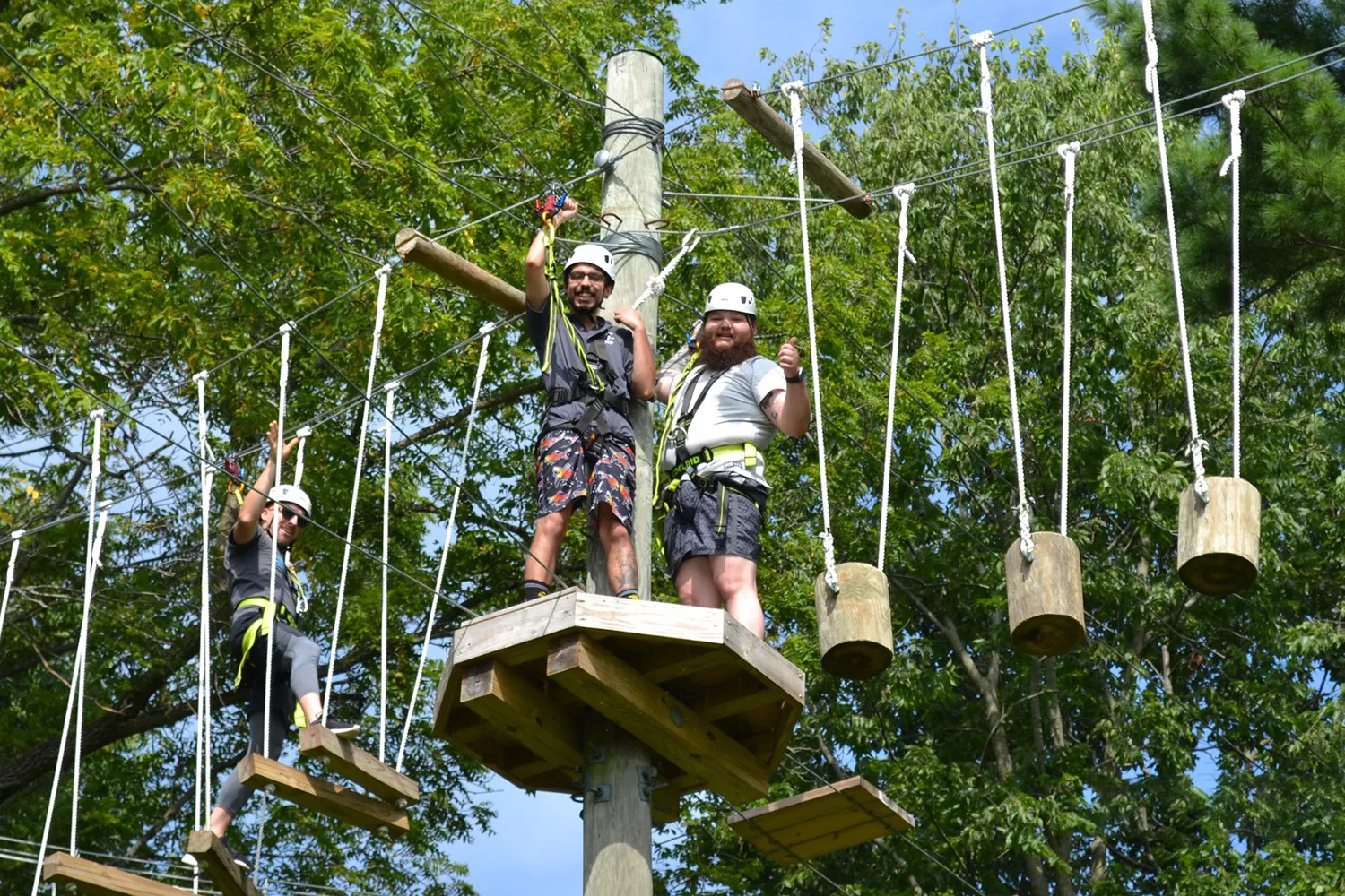 men's campers on high ropes course